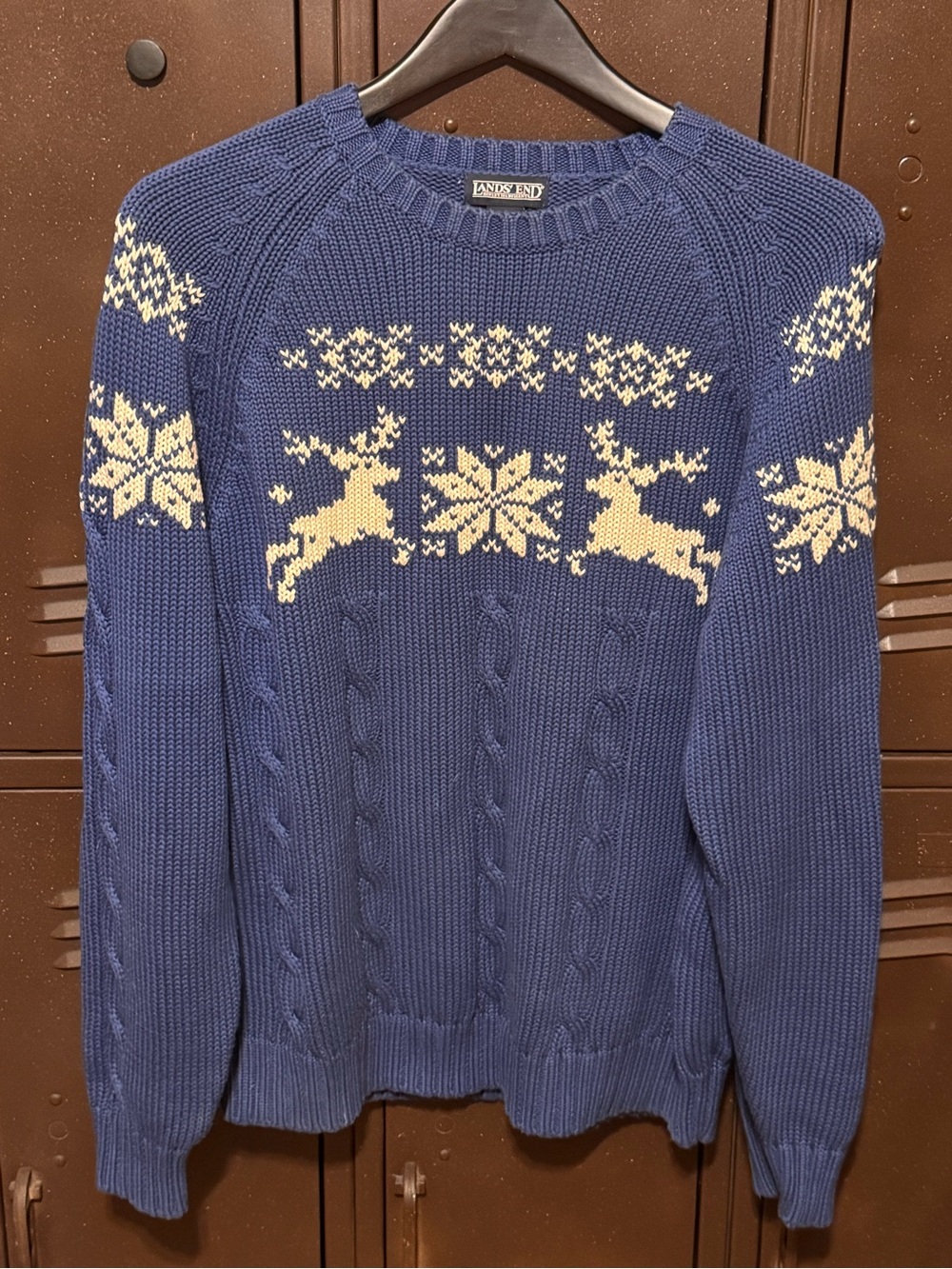 Lands End Fair Isle Reindeer Crewneck Sweater